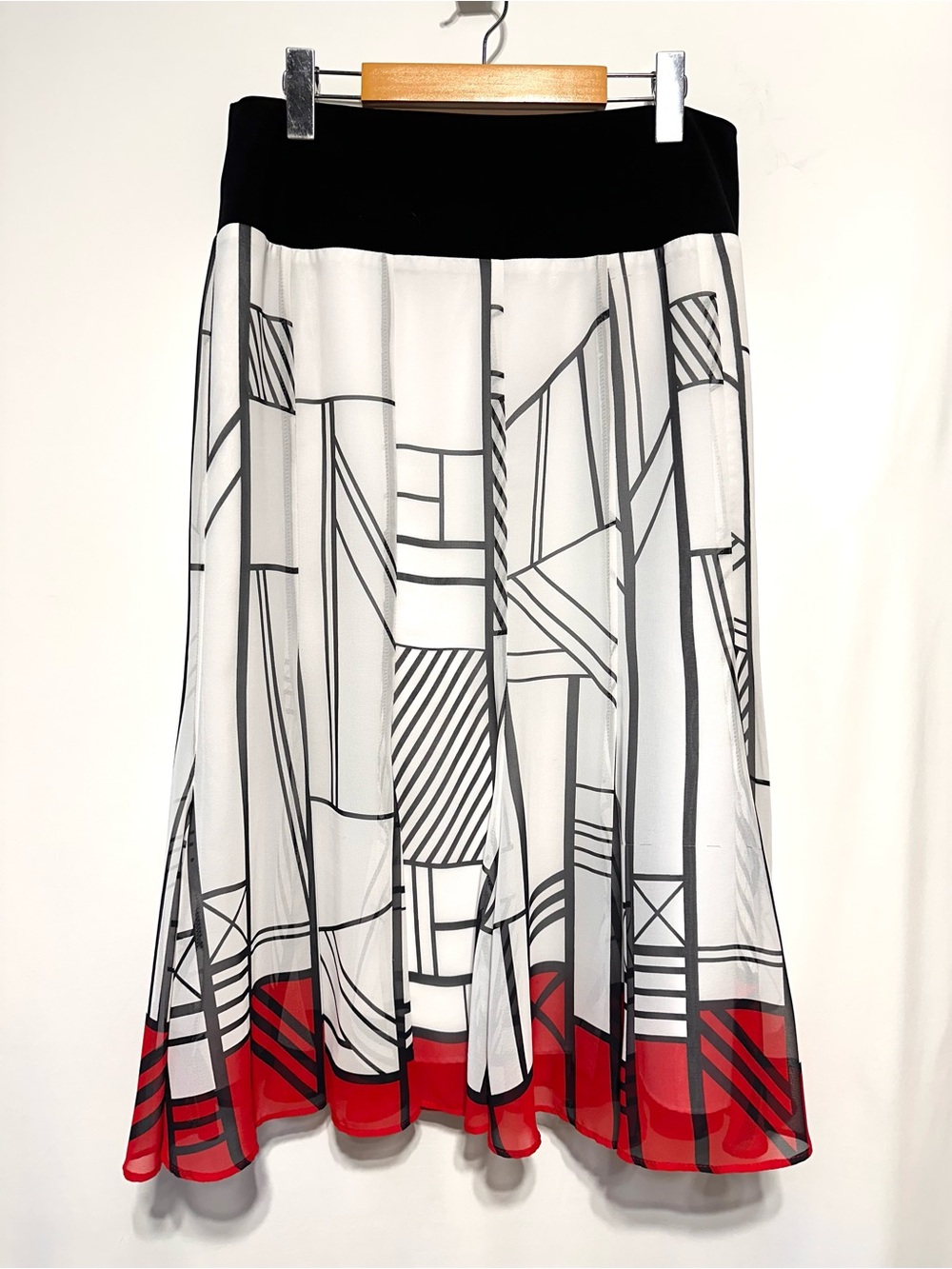 Vintage Joseph Ribkoff Geometric Midi Skirt Red Black White Size 12 Canada
